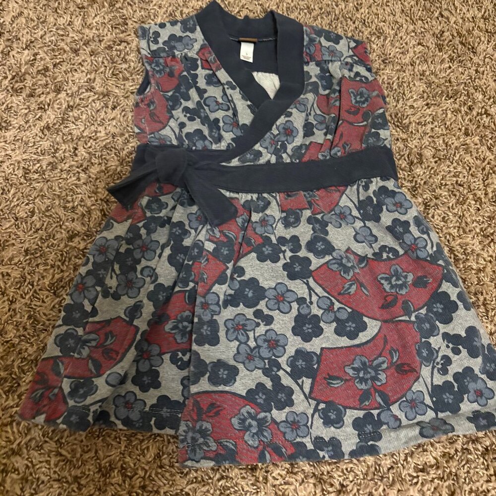Tea Collection Dress 3 Blue and Gray Floral Print Tie Front Criss Cross Cotton